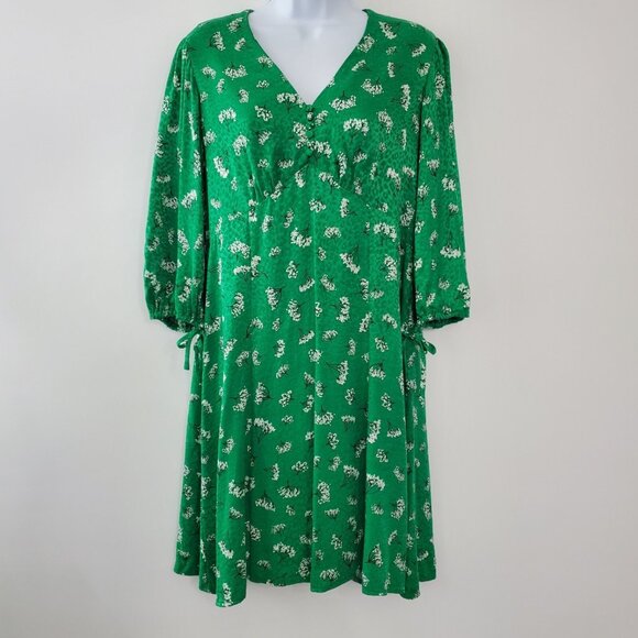 Maje Womens Rizelle Green Floral Print Mini Dress Size 42 Tied Sleeve V Neck - Picture 1 of 9